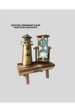 Vintage Kum Saati + Deniz Feneri Modeli Ahşap Gövdeli Masa Üstü Dekor Yeni Nesil 41241717