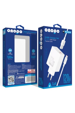 Onopo 120w Usb Turbo Hızlı Şarj Aleti Seti Esnek Kablo Type-c M7