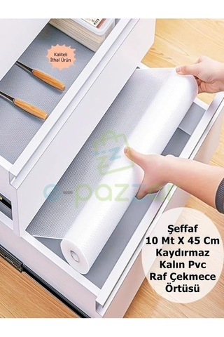 10 Mt X 45 Cm Şeffaf Kaydırmaz Pvc Buzdolabı Raf Masa Çekmece Ayakkabılık Koruyucu Leke Tutmaz Örtü Çok Renkli