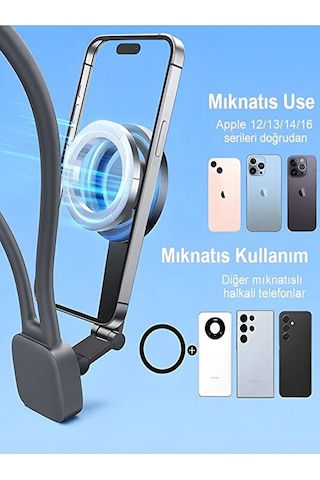 Magsafe Uyumlu 360 Boyun Askılı Telefon Tutucu / Gezi Video Çeki