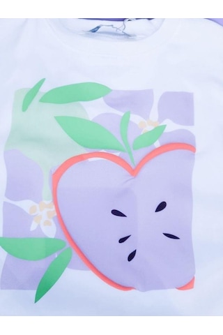 Kız Çocuk Pamuklu Elma Baskılı Bluz-14120 Ekru
