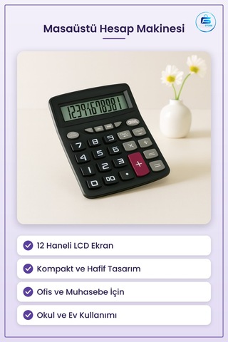 Masaüstü Hesap Makinesi Haneli Lcd Ekran Ofis Muhasebe Kasa Okul Çok Renkli
