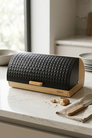Cooker Lunora Metal Kapaklı Bambu Ekmek Kutusu Ckr4539 Siyah