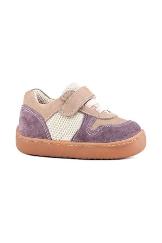 Rakerplus Bob Hakiki Deri Mor Pudra Barefoot Cırtlı Lastikli Bebek Sneaker Ayakkabı Mor