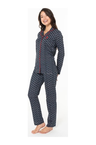 U.S. Polo Assn. Kadın %100 Pamuklu Uzunkol Mevsimlik Düğmeli Gömlek Pijama Ev Giyim Lacivert