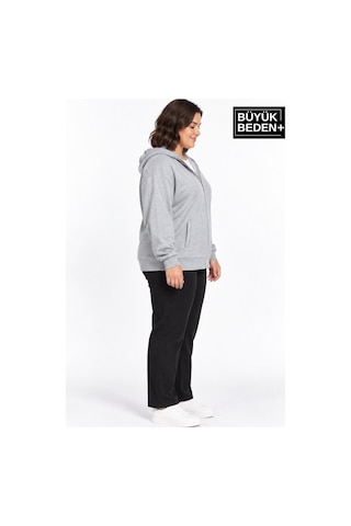 Süperlife Kadın Büyük Beden Fermuarlı Kapüşonlu Cepli Sweatshirt Hırka Rahat Kalıp Spr26bhrk961 Gri