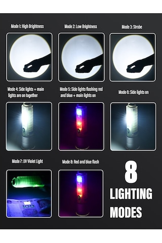 Profesyonel Tg Led Güçlü 8 Modlu Type-c 1000 Lümen Polis Çakarlı Şarjlı El Feneri