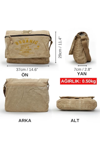 Dark Cotton 8128 Salaş Kanvas Omuz Postacı Siyah Antrasit 15.6" Laptop Okul Seyahat Günlük Vintage Pamuk Çanta Açık Camel