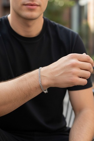 Erkek Çelik Zincir Bileklik Gümüş Renk 3 Mm Klasik Ve Şık Tasarım Çok Renkli