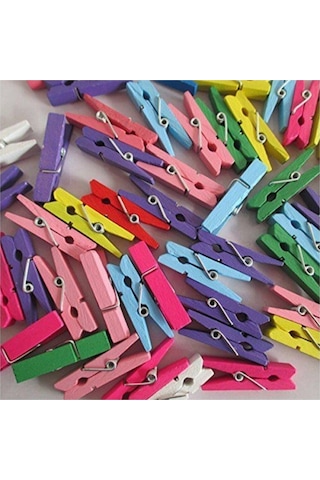 100 Adet Mini Mandal Minik Mandal Dekoratif Süsleme Renkli Mini Ahşap Mandal 1.kalite