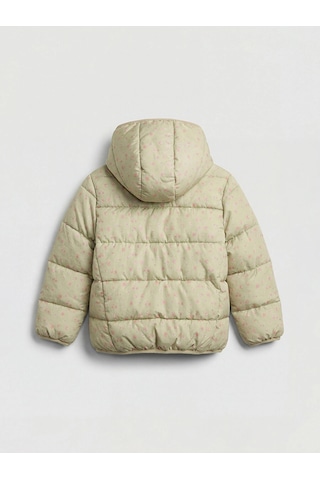 LC Waikiki Lcw Kids Yeşil Kapüşonlu Çiçekli Kız Çocuk Şişme Mont Lıght Green Prın
