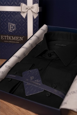 Siyah Armür Desenli Slimfit Erkek Gömlek Siyah