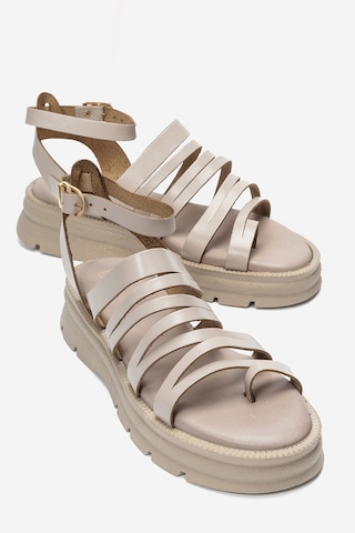 Luvi Shoes Elsa Krem Hakiki Deri Çok Bantlı Kadın Parmak Arası Sandalet