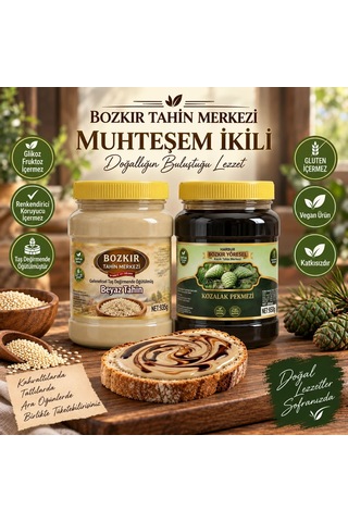 Bozkır Tahin Merkezi Taş Değirmen Beyaz Tahin 935gr - Geleneksel Kozalak Pekmezi 950 Gr Katkısız