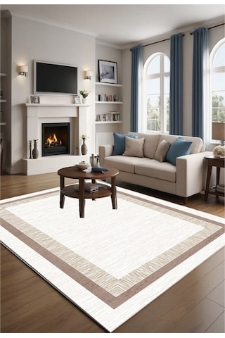 STY Home Kahverengi Dijital Baskı Salon Halısı Kaymaz Tabanlı Yıkanabilir Halı Yolluk 505 Kahverengi