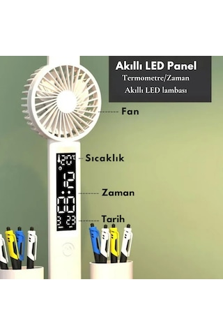 Monozone Çok Fonksiyonlu Fanlı Masa Lambası Saat+tarih+kalemlik