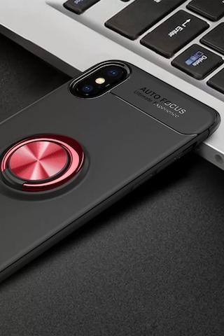 Apple iPhone Uyumlu Uyumlu Xs Max Kılıf Range Yüzüklü Silikon - Siyah-kırmızı