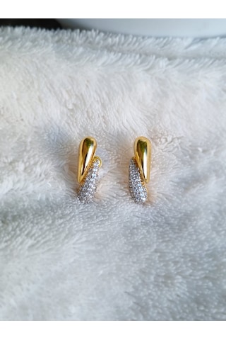 Şık Tasarım Çift Renk Zirkon Küpe Altın