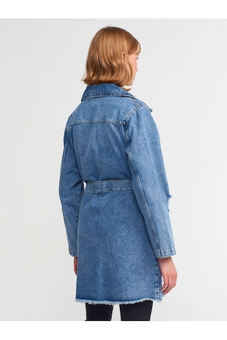 65336 Metal Düğmeli Denim Trençkot-mavi-977 Mavi