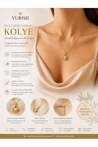 Kadın Gold İncili Midye Kolye 01 - Gold