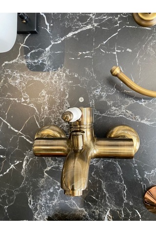 İsaoğlu Yapı Antik Gold Banyo Bataryası Mat Gold Banyo Musluğu Porsalen Kulp Luxury Tasarım Batarya Gold