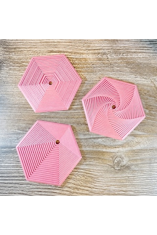 3d Baskı Super Fidget Coaster Seti - Altıgen Desenli Bardak Altlığı Ve Tutucu-pembe
