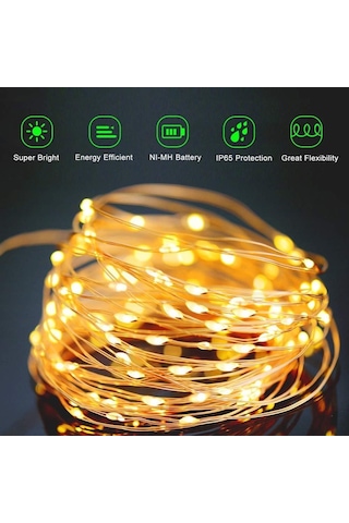 Schulzz Solar Güneş 12 Metre 100 Led Enerjili Dış Bahçe Aydınlatma Su Geçirmez Led