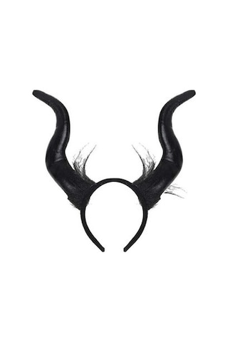 Cadılar Bayramı Malefis Maleficent Boynuzlu Taç 120 Cm Yakalı Pelerin Halloween Kostüm Seti