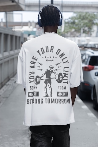 Senin Tek Sınırın Sensin Halter Sırt Baskılı Unisex Oversize Fitn Beyaz