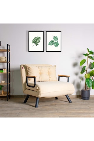 Pafu Sando Tekli Katlanır Yataklı Koltuk - Krem Gri