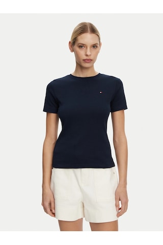 Tommy Hilfiger Logo Nakışlı Kadın T-shirt Lacivert