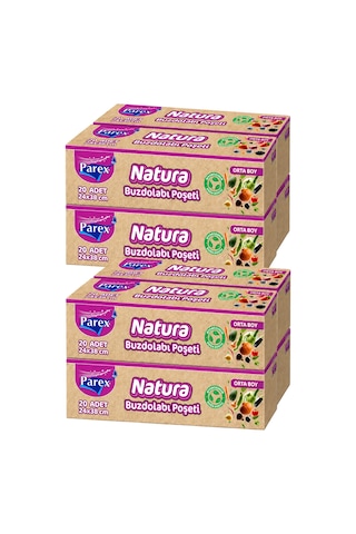 Natura Buzdolabı Poşeti Orta Boy 20'li 24 X 38 Cm Dörtlü Paket İki Paket