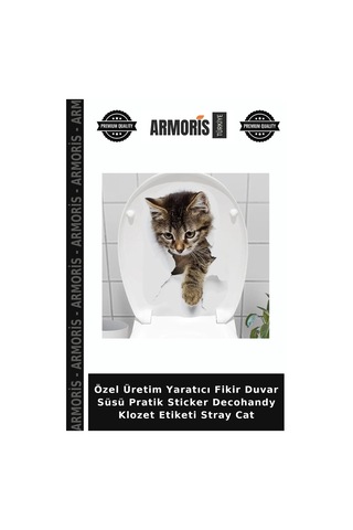 Özel Üretim Yaratıcı Fikir Duvar Süsü Pratik Sticker Decohandy Klozet Etiketi Stray Cat