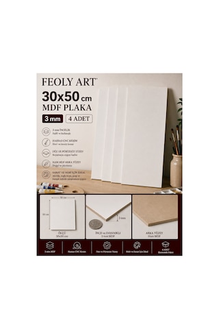 Mdf - 30x50cm Beyaz Lam Mdf Plaka 3mm / 4 Adet Ahşap Boyama, Maket, Hobi Ve Sanat