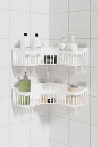 Ata Home Banyor Köşe Yapışkanlı Banyo Rafı, 2'li Banyo Düzenleyic Beyaz