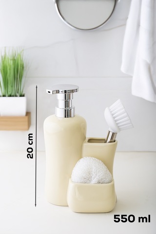 Porsima 277745 Sıvı Sabunluk Fırçalı Süngerlikli Sabunluk Krem