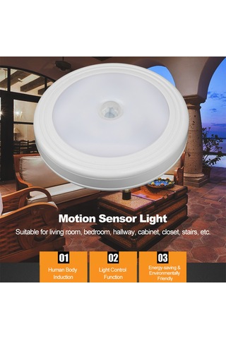 Symbee Dairesel Led Gece Lambası, İnsan Hareket Sensörlü, Işık Kontrollü, Manyetik Montaj, Ev/outdoor, 3aaa Pil Pil Yok , Beyaz Işık Beyaz