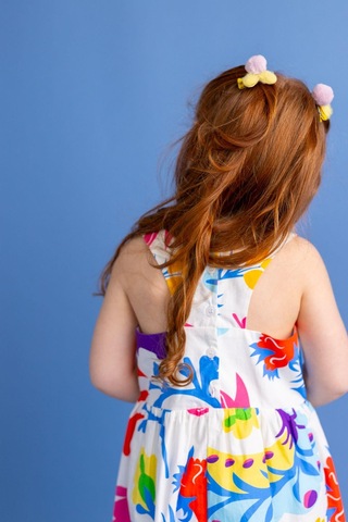 Oliventhekid Çiçek Baskılı Kız Elbise Beyaz Beyaz
