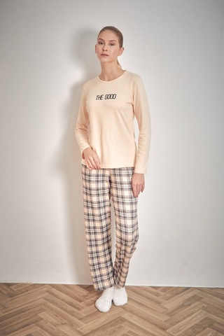 Fullamoda The Good Yazı Baskılı Bisiklet Yaka 2 Li Pijama Takımı 24mıcg631216530-bej Bej