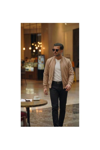 Butik İstanbul Erkek Scuba Süet Kumaş Bomber Hırka Taba
