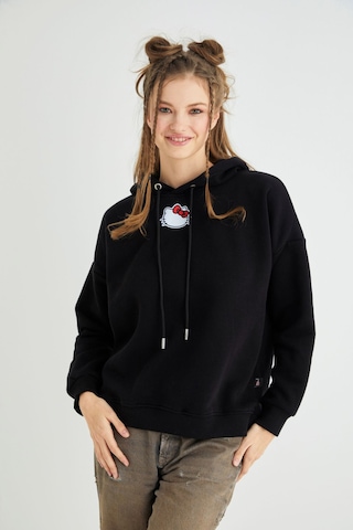 Hello Kitty Lisanslı Baskılı Kapüşonlu Kalın Sweatshirt Çok Renkli