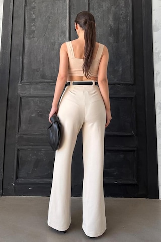 Madmext Açık Bej Çift Pileli Kemerli Pantolon Mg2330 Açık Bej