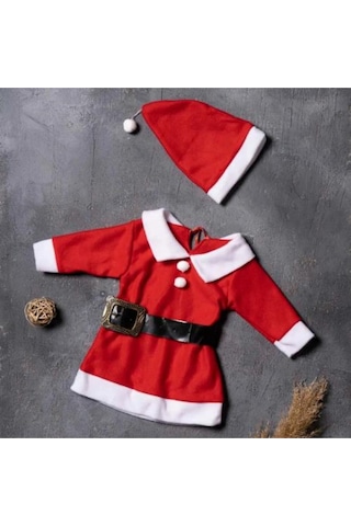 Bebek Stili Kız Çocuk Polar Yılbaşı Noel Elbise Şapka Takım kırmızı