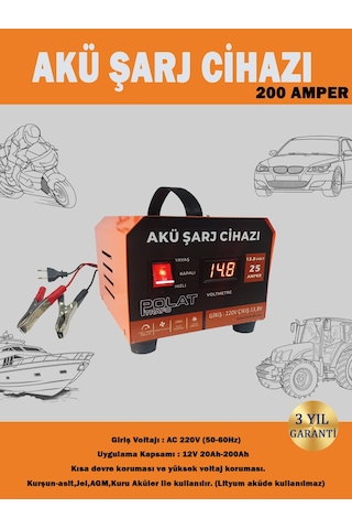 Polat 12 Volt 10-200 Amper Akü Şarj Cihazı Polat 12 Volt 10-200 Amper Akü Şarj Cihazı