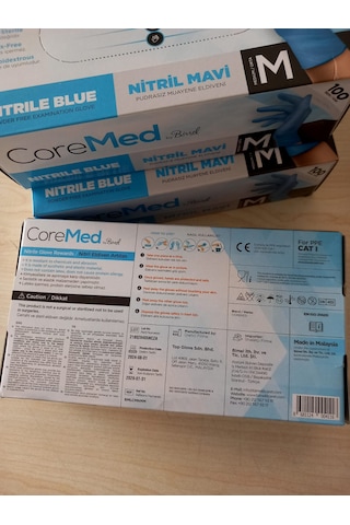 Bimel Coremed Nitril Pudrasız Muayene Eldiveni Mavi M 3 x 100'lü