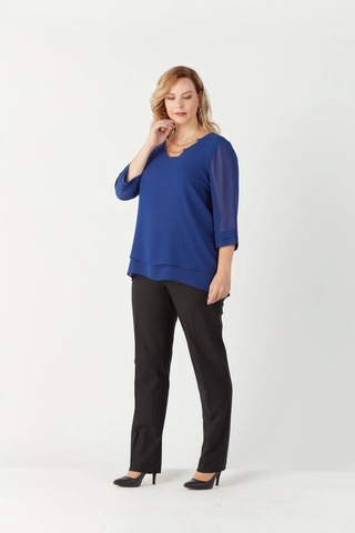 Moda Berray 1935 Zincir Yakalı Şifon Büyük Beden Şık Bluz Saks Saks