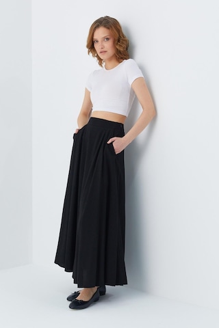 4631 Kadın Parçalı Kloş Etek Siyah Siyah