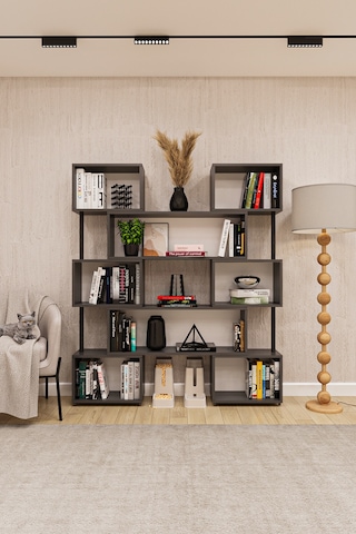 Asra Trend Modern Ayarlanabilir Raflı Ev Ofis Kitaplık %100 Mdf Dekoratif Kütüphane Kitaplık Dk02 Koyu Gri
