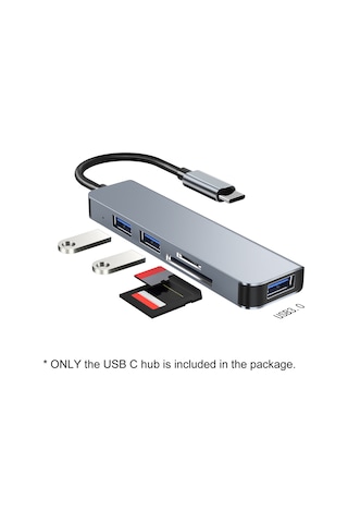 Maiyame Usb-c Çok Fonksiyonlu Hub 5-in-1: Usb3.0 + 2xusb2.0 + Tf + Sd Kart Okuyucu, 5gbps Hızlı Aktarım, Uzay Gri Model 2103t