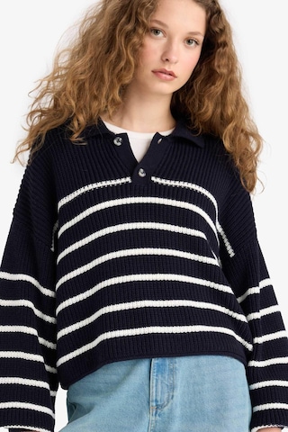 Defacto Coool Relax Fit Polo Yaka Düğmeli Çizgili Triko Kazak C4918ax25wnnv31 Lacivert